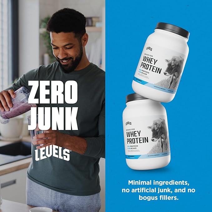 Levels Grass Fed Whey Protein Powder, No Artificials, 25G of Protein, Unflavored, 2LB