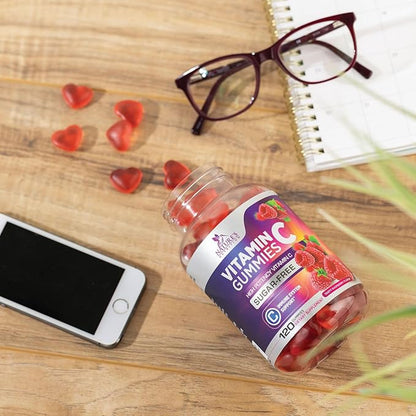 Zero Sugar Vitamin C Gummies - Immune Support & Antioxidant Vitamin Dietary Supplement - Vegan, Non-GMO, Dairy & Gluten Free C Vitamin Gummy - Raspberry Flavor for Kids & Adults - 120 Count Gummies