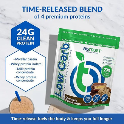 BioTrust Low Carb Protein Powder – Delicious Whey & Casein Blend from Grass-Fed Hormone Free Cows – Non GMO, Gluten Free (Chocolate Peanut Butter)