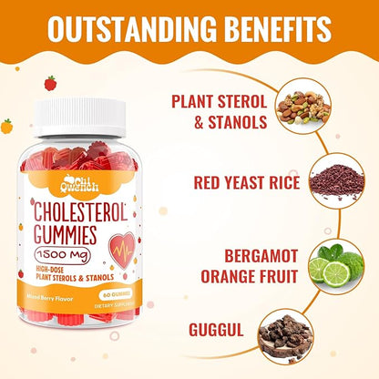 Cholesterol Supplements with 1500 Mg Plant Sterols & Stanols, Cholesterol Support Gummies, Cholesterol Complex Gummies, Maintains Normal Levels, Mixed Berry Flavor, 120 Count