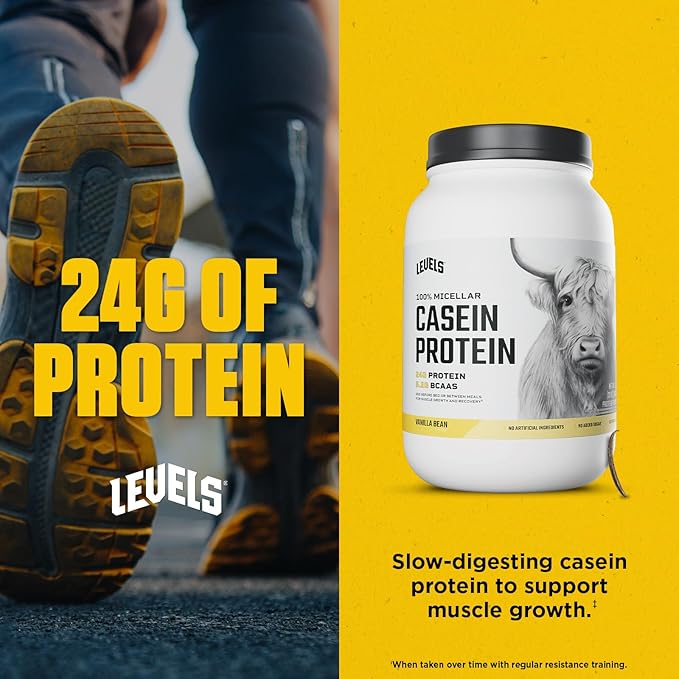 Levels 100% Micellar Casein Protein, Hormone Free, Vanilla Bean, 2LB