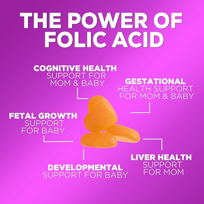 Prenatal Gummy with Folic Acid, Prenatal Vitamins and Minerals for Fetal Support, Vitamin A, C, D3, B12, B6 & Folate, Prenatal Multivitamin for Pregnant & Nursing Women - 120 Gummies, 60 Day Supply