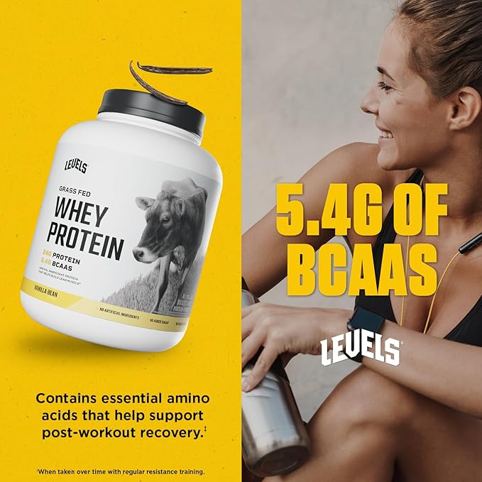 Levels Grass Fed Whey Protein Powder, No Artificials, 24G of Protein, Vanilla Bean, 5LB