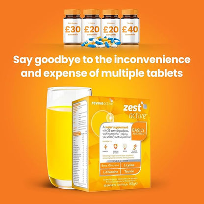 Zest Active | 25 Active Ingredients in One Daily Sachet | 30 Day Supply | Supports Energy, Immune System, Brain & Muscle Function