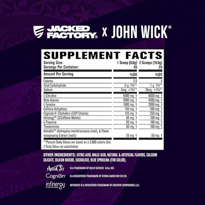 Jacked Factory X John Wick - Wick Mode Pre Workout Powder - Intense Energy, Battle-Ready Focus, Unstoppable Commitment, and Sheer Will - 40 Servings, Baba Yaga Blue Raz