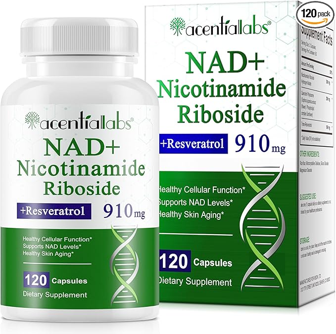 NAD+ Supplement 910mg - Liposomal Nicotinamide Riboside, Resveratrol, Quercetin, NAD Supplement Vitamin D3, Vitamin C - Cellular Energy, Repair and Aging for Men and Women, 120 Capsules