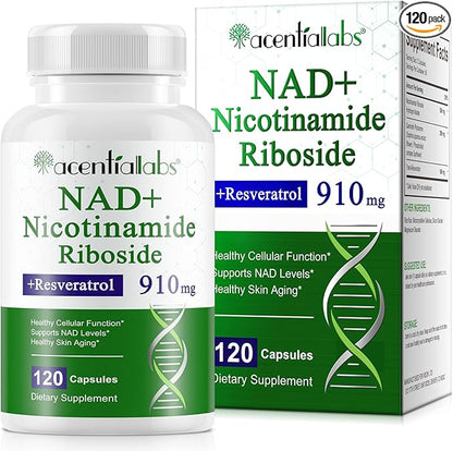 NAD+ Supplement 910mg - Liposomal Nicotinamide Riboside, Resveratrol, Quercetin, NAD Supplement Vitamin D3, Vitamin C - Cellular Energy, Repair and Aging for Men and Women, 120 Capsules