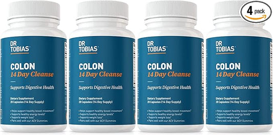 Dr. Tobias Colon 14 Day Cleanse, Advanced Gut Cleanse Detox for Women & Men with Cascara Sagrada, Psyllium Husk, Senna Leaf & Probiotics, Non-GMO Colon Cleanse, 4 Bottles of 28 Capsules (1-2 Daily)