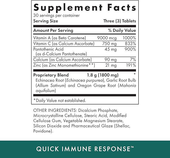MICHAEL'S Health Naturopathic Programs Quick Immune Response - 90 Vegetarian Tablets - Immune System Support - with Vitamin A, Vitamin C & Zinc - 30 Servings