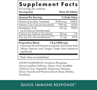 MICHAEL'S Health Naturopathic Programs Quick Immune Response - 90 Vegetarian Tablets - Immune System Support - with Vitamin A, Vitamin C & Zinc - 30 Servings