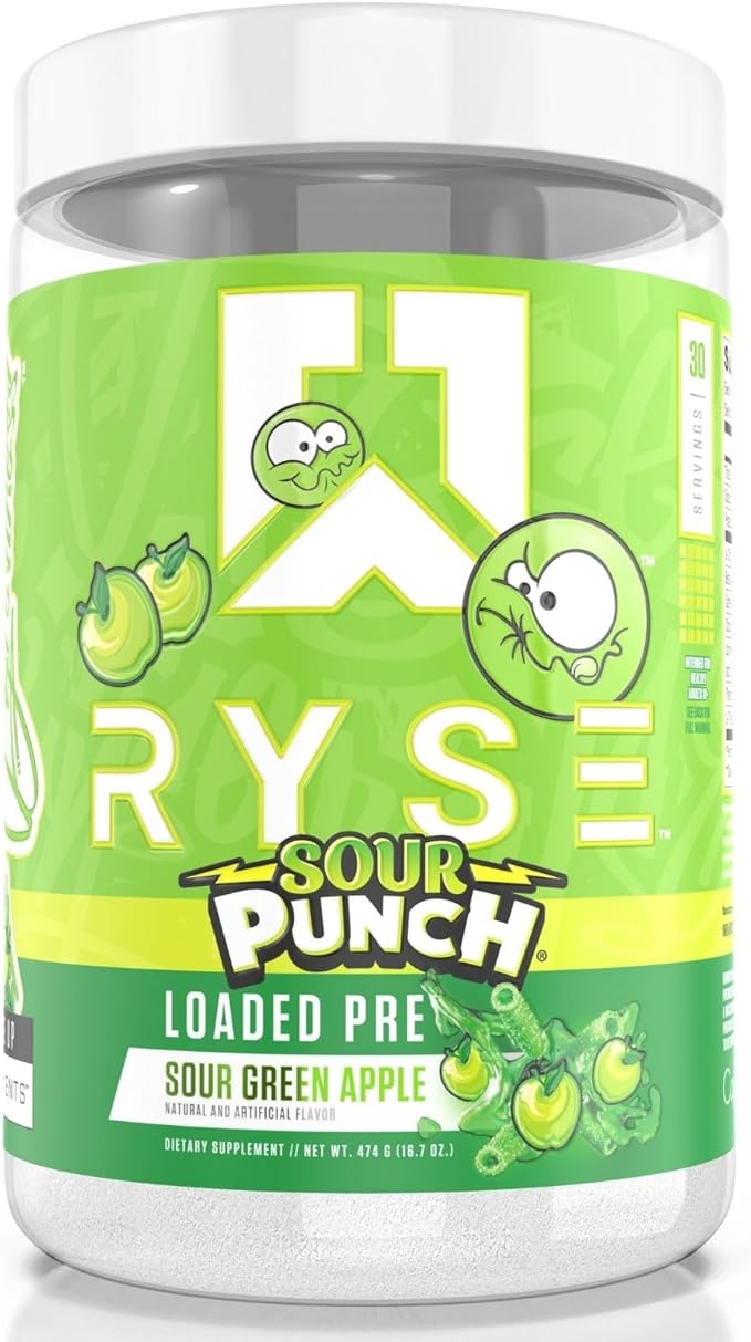 Ryse Loaded Pre Workout Powder Supplement for Men & Women | Pumps, Energy, Focus | Beta Alanine + Citrulline | 390mg Caffeine | 30 Servings (Sour Punch Green Apple)
