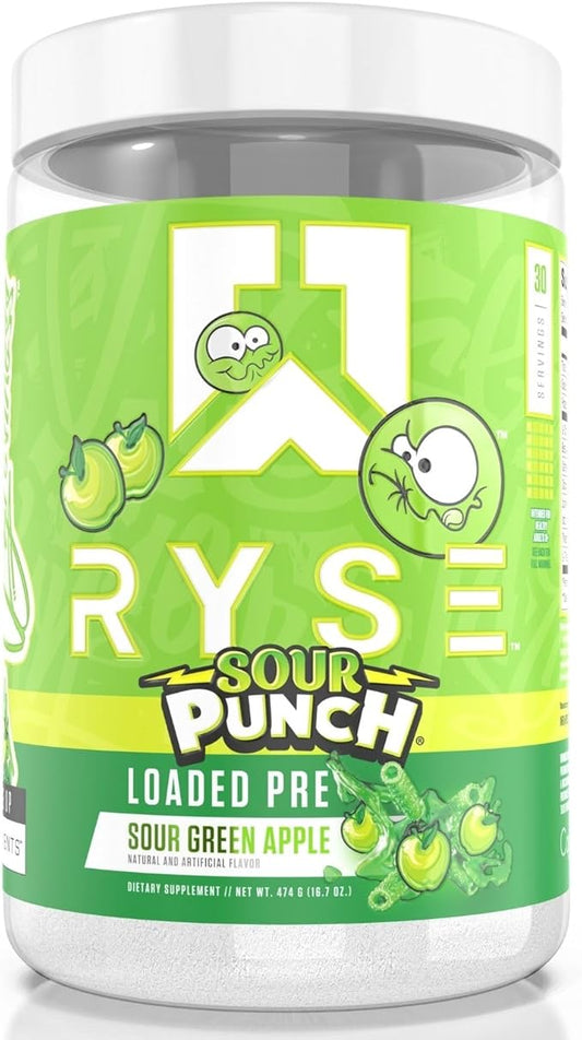 Ryse Loaded Pre Workout Powder Supplement for Men & Women | Pumps, Energy, Focus | Beta Alanine + Citrulline | 390mg Caffeine | 30 Servings (Sour Punch Green Apple)