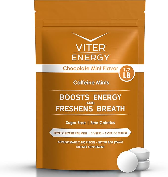 Viter Energy Caffeinated Mints 40mg Caffeine, B Vitamins, Sugar Free. (Chocolate Mint, 8oz, Bulk Bag)