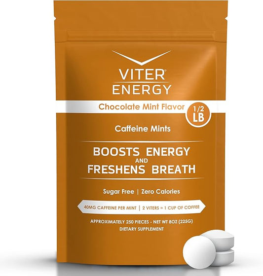 Viter Energy Caffeinated Mints 40mg Caffeine, B Vitamins, Sugar Free. (Chocolate Mint, 8oz, Bulk Bag)