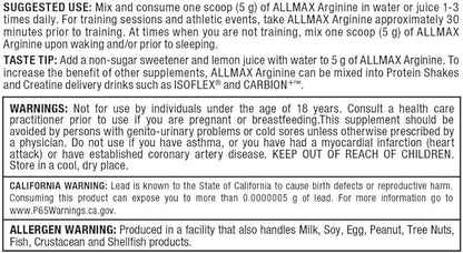 ALLMAX Essentials ARGININE HCL - 400 g - Precursor for Synthesis of Nitric Oxide - Vegan & Gluten Free - 200 Servings