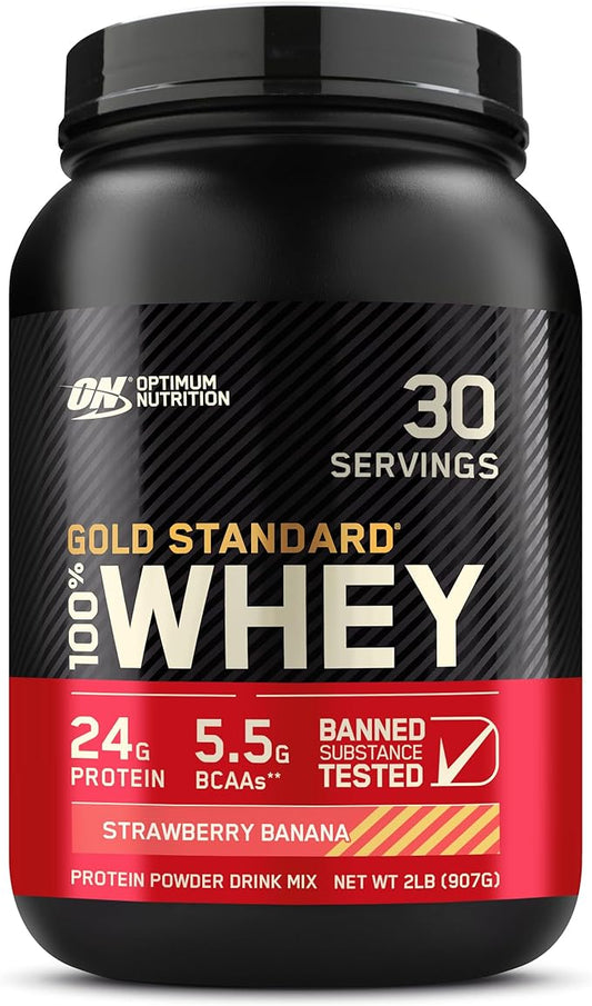Optimum Nutrition Gold Standard 100% Whey Protein Powder, Strawberry Banana, 2 Pound (Packaging May Vary)