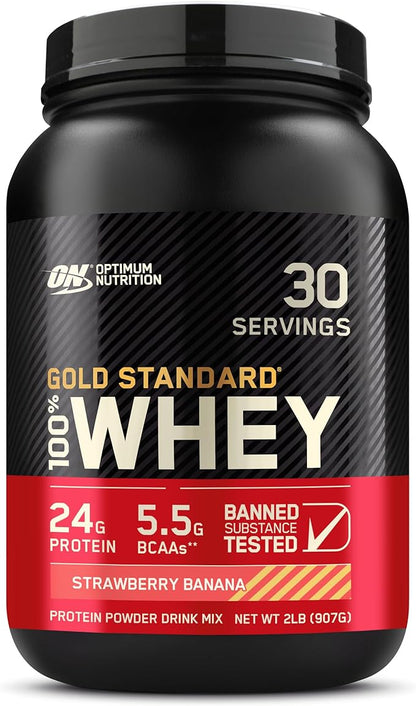 Optimum Nutrition Gold Standard 100% Whey Protein Powder, Strawberry Banana, 2 Pound (Packaging May Vary)