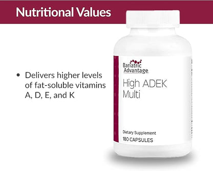 Bariatric Advantage High ADEK Multi - for Bariatric Surgery Patients - Multivitamin with Vitamins A, D, E, K & Trace Minerals - 100%+ DV of ADEK - 180 Capsules