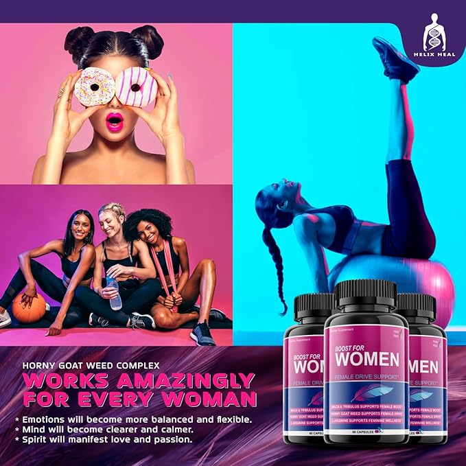 Female Libido Booster for Women Fast Acting - Supplements for Women, Hornygoatweed Women, Boost Desire Pills for Women with Maca Root, Tribulus Terrestris and Ginseng (60 ct)