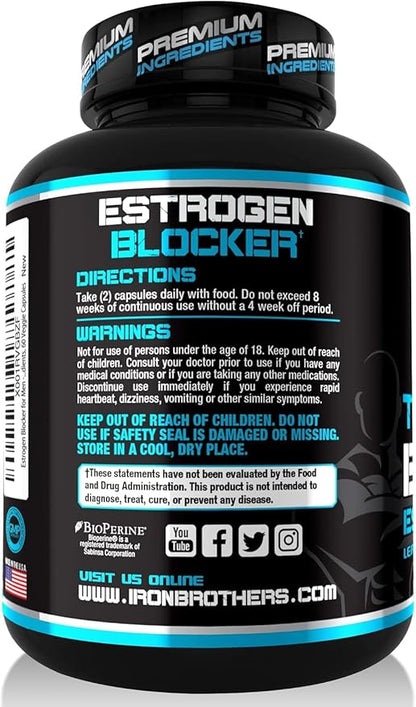 Testosterone Booster for Men with Estrogen Blocker - Natural Anti-Estrogen Supplement to Increase Libido & Strength - Boost Muscle Growth & Weight Loss - Indole 3 Carbinol & Tribulus -60 Capsules