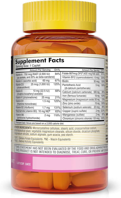 MASON NATURAL Women's Daily Multi Formula with 21 Essential Vitamins and Nutrients, Supports General Wellness and Overall Health, 90 Caplets (Pack of 3)