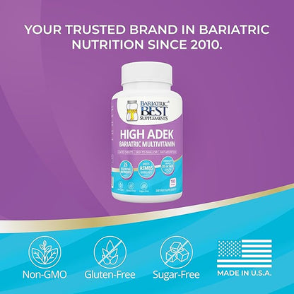 High A D E K Bariatric Multivitamin for Post DS/SADI Surgery, 25 Essential Nutrients for Post-Weight Loss Surgery, 60 Tablets, Meets ASMBS Guidelines for Bariatric Bypass