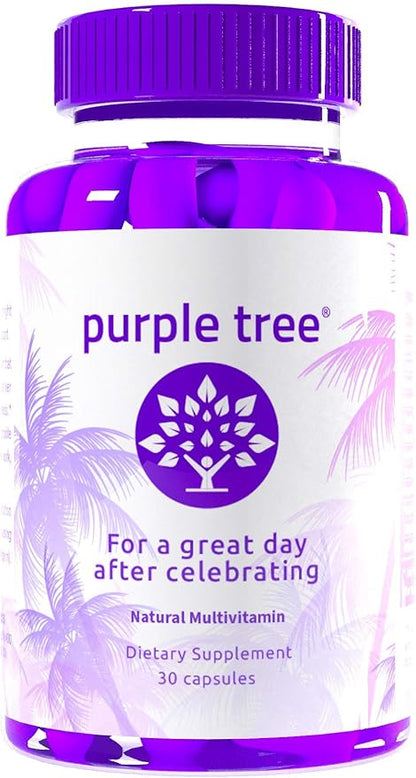 purple tree Post-Celebration Wellness Vitamins | Liver Support, Rapid Hydration, Body Replenisher | Dihydromyricetin DHM, Milk Thistle, Electrolytes, Vitamin B, Willow Bark, Quercetin (30 Pills)