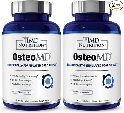 1MD Nutrition OsteoMD for Comprehensive Bone Support | with Calcium Hydroxyapatite, Vitamin D3 & K2 | 180 Capsules (2-Pack)
