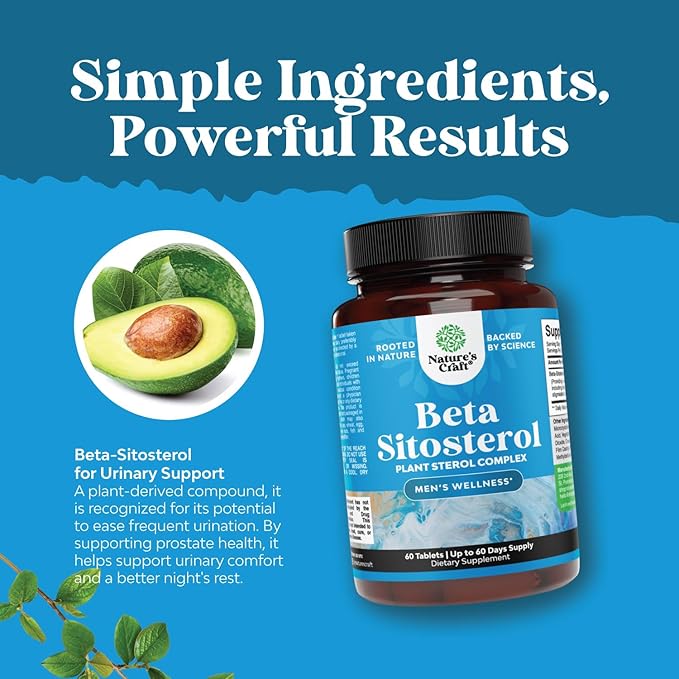 Natures Craft Plant Sterols Complex with Beta Sitosterol - 500mg Beta-Sitosterol Sterols and Stanols Supplement for Prostate Support - Prostate Health Supplement for Men - 60 Tablets