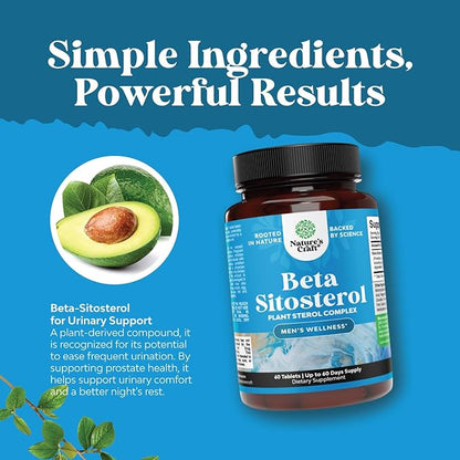 Natures Craft Plant Sterols Complex with Beta Sitosterol - 500mg Beta-Sitosterol Sterols and Stanols Supplement for Prostate Support - Prostate Health Supplement for Men - 60 Tablets