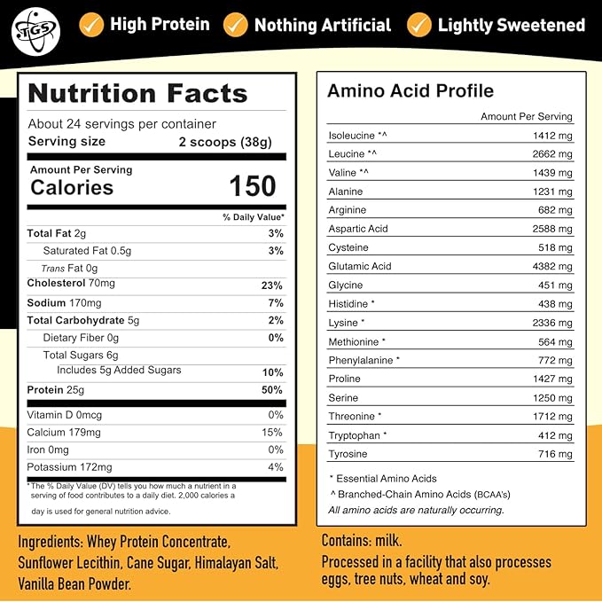 Whey Protein Powder- Vanilla 2lb - All Natural, Low Carb, Low Calorie, Soy Free, Gluten Free, Made in USA