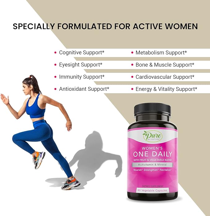 Pure By Nature One-Daily Multivitamin for Women, Immune Support Supplement with Non-GMO Ingredient, Vitamin & Minerals for Energy, 60 Veggie Capsules