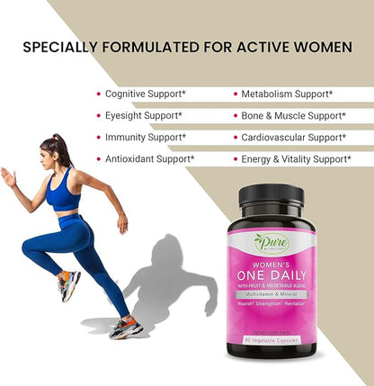 Pure By Nature One-Daily Multivitamin for Women, Immune Support Supplement with Non-GMO Ingredient, Vitamin & Minerals for Energy, 60 Veggie Capsules