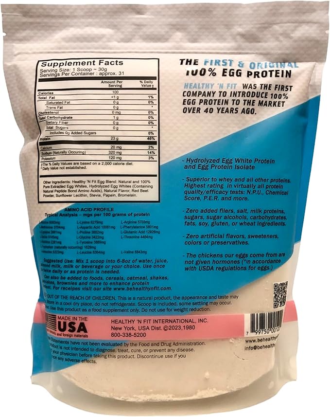 Healthy N Fit 100% EGG PROTEIN- Strawberry (2lb): 100% Egg White Protein PLUS Natural Peptides. Naturally Sweetened, Zero Carb, Keto, Paleo Friendly