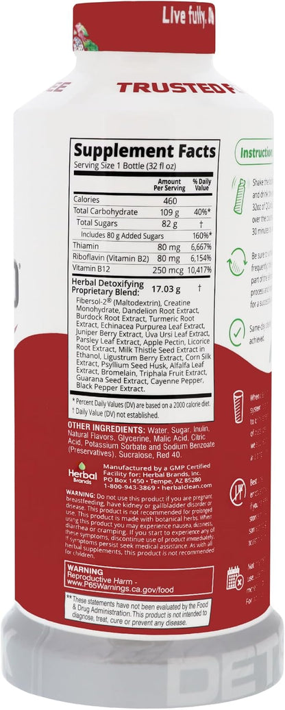 Herbal Clean Same-Day Premium Detox Drink, Dragon Fruit Flavor, 32 Fl Oz