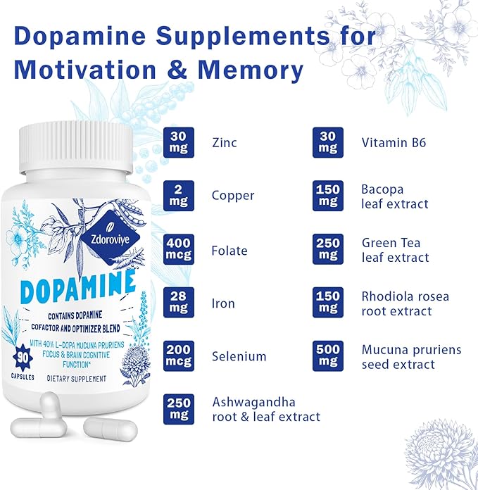 Dopamine Supplements for Men and Women - Contains 500mg Mucuna Pruriens Extract (40% L-DOPA) - 60 Capsules (1 Pack)