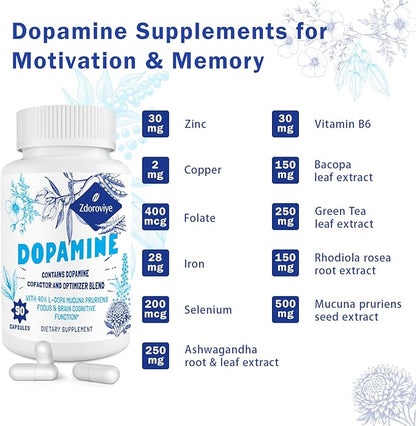Dopamine Supplements for Men and Women - Contains 500mg Mucuna Pruriens Extract (40% L-DOPA) - 60 Capsules (1 Pack)