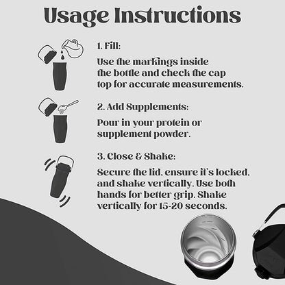 Shaker Bottle –26oz Double Wall Stainless Steel, No Mixing Tools Needed,Ideal for Protein Shakes,Water, Smoothies, Cocktails –Leak-Proof, Copper-Insulated, BPA-Free (Dark Night)