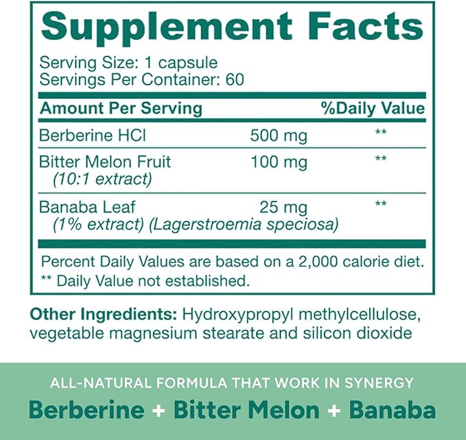 Berberine + with Banaba Leaf and Bitter Melon, Multivitamin, Comprehensive Support, Antioxidant Rich (60 Servings)