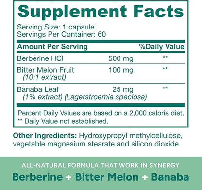 Berberine + with Banaba Leaf and Bitter Melon, Multivitamin, Comprehensive Support, Antioxidant Rich (60 Servings)