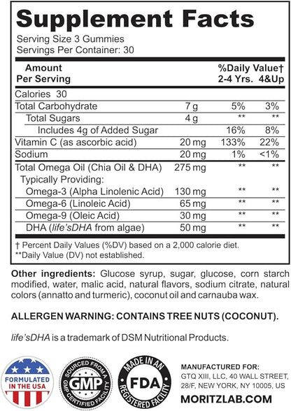 DR. MORITZ Vegan Omega 3 Gummies for Kids & Toddlers (90 Count), Omega 3 Kids Gummies with Omega 6 & 9, Kids Omega 3 Gummies for Brain & Heart Health, No Fish Oil & Gluten-Free