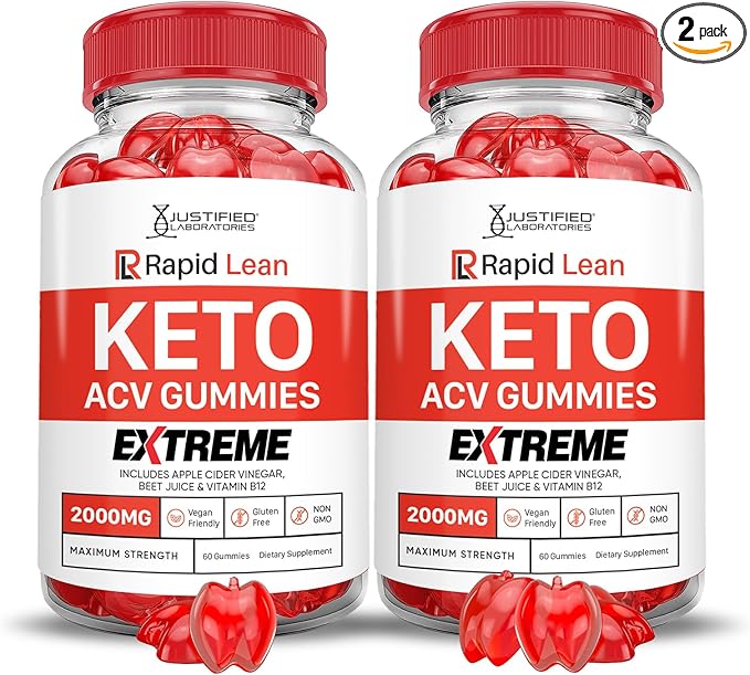 (2 Pack) Rapid Lean Keto ACV Gummies Extreme 2000MG Rapid Lean Keto Gummies Apple Cider Vinegar Formulated with Pomegranate Beet Juice Powder B12 Vegan Non GMO 120 Gummys