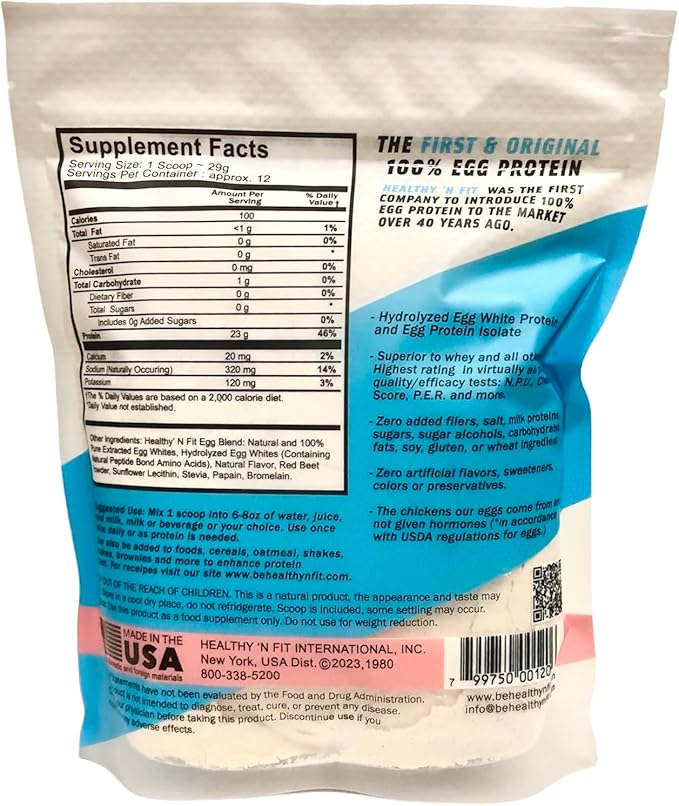 Healthy N Fit 100% EGG PROTEIN- Strawberry (12oz): 100% Egg White Protein PLUS Natural Peptides. Naturally Sweetened, Zero Carb, Keto, Paleo Friendly