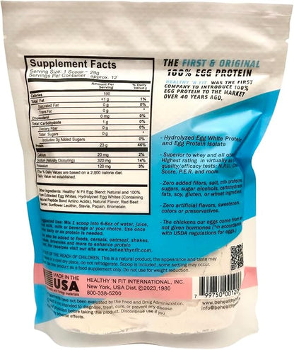 Healthy N Fit 100% EGG PROTEIN- Strawberry (12oz): 100% Egg White Protein PLUS Natural Peptides. Naturally Sweetened, Zero Carb, Keto, Paleo Friendly