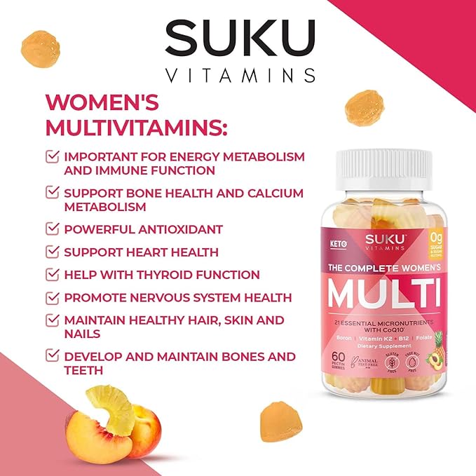 Complete Women's Multi - with Boron, Vitamin K2, B12, A and More for Women Health - Easy to Chew - Non GMO, Gluten Sugar Free - Pineapple & Peach Flavored Gummy Vitamins, 60 Count