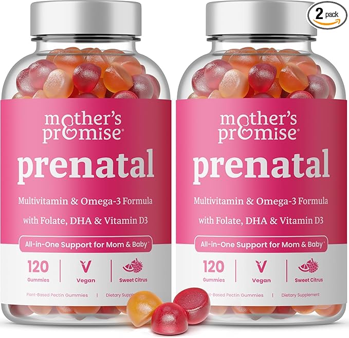 Prenatal Vitamin Gummies with DHA | Vegan Prenatal Vitamins for Women with Omega 3, Folate, Choline & D3, Pregnancy Vitamins for Fetal Development | Gummy Multivitamin Supplement, 120 Count (2-Pack)