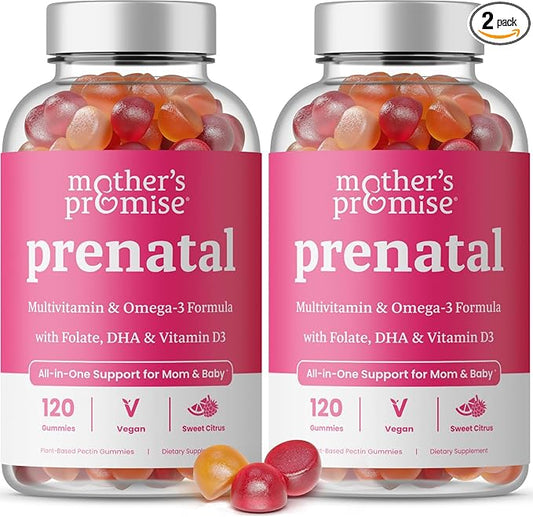 Prenatal Vitamin Gummies with DHA | Vegan Prenatal Vitamins for Women with Omega 3, Folate, Choline & D3, Pregnancy Vitamins for Fetal Development | Gummy Multivitamin Supplement, 120 Count (2-Pack)