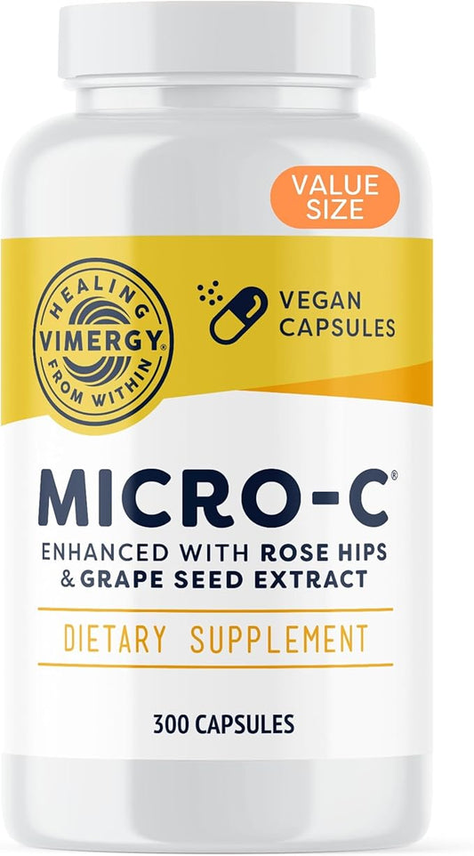 Vimergy Micro-C ®, Value Size - 300 Servings – 500mg All-Natural Buffered Vitamin C Capsules with Rose HIPS, Rutin, Grape Seed & Acerola Fruit Extract - Supports a Healthy Immune System & Skin Health