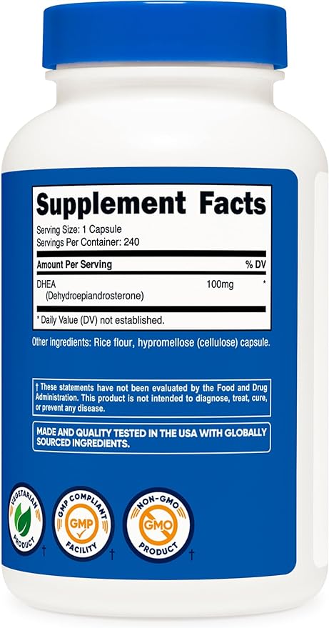 Nutricost DHEA 100mg, 240 Capsules - Gluten Free, Soy Free, Non-GMO, Supplement