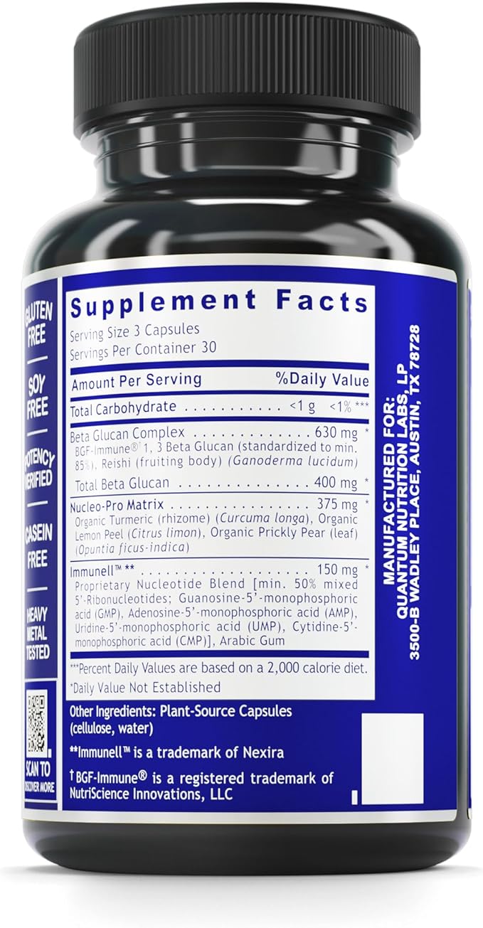 QNL Quantum Nucleotide Complex - Immune Support Supplement with Nucleotides & Beta Glucans - Organic Immunity Support - Natural Energy Supplement - 90 Plant-Based Capsules